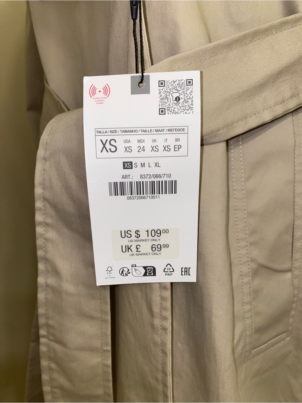 Zara Classic Long Double-Breasted Cotton Trench Coat in Light Tan - Picture 4 of 11